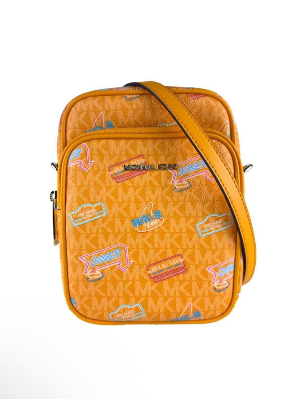 Michael Kors Orange Monogram Crossbody with Multicolor Patch Accents